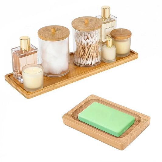 Bamboo Bathroom Accessories Set – 2-Piece Eco-Friendly Tray & Bar Soap Dish Holder Peaceful Pleasures Health and Wellness