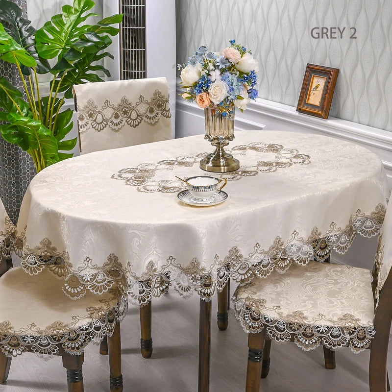 Battilo Oval Macrame Embroidered Lace Tablecloth | Floral Cover