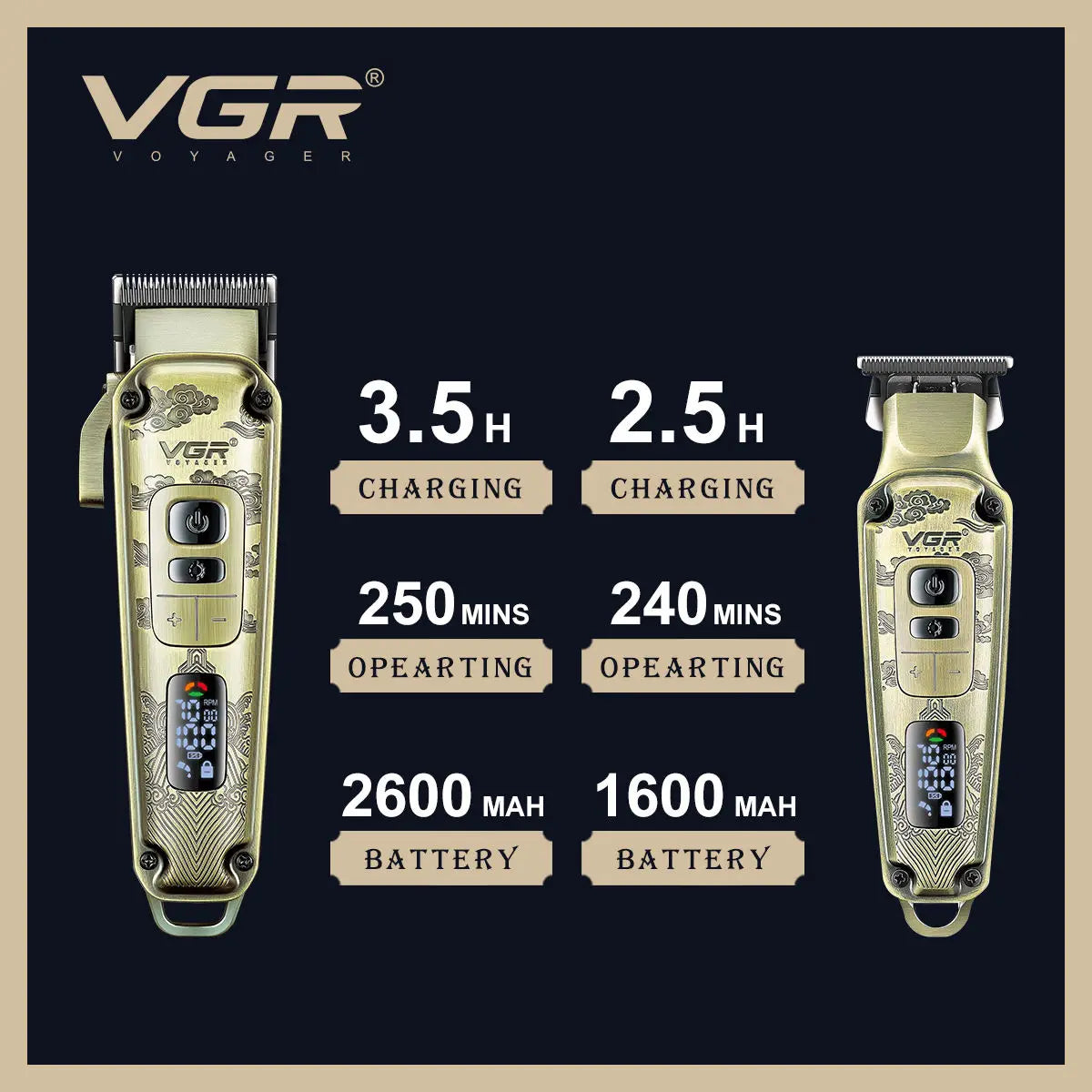 VGR V-643 Men's Hair Clipper | LCD Display & Retro Metal Body