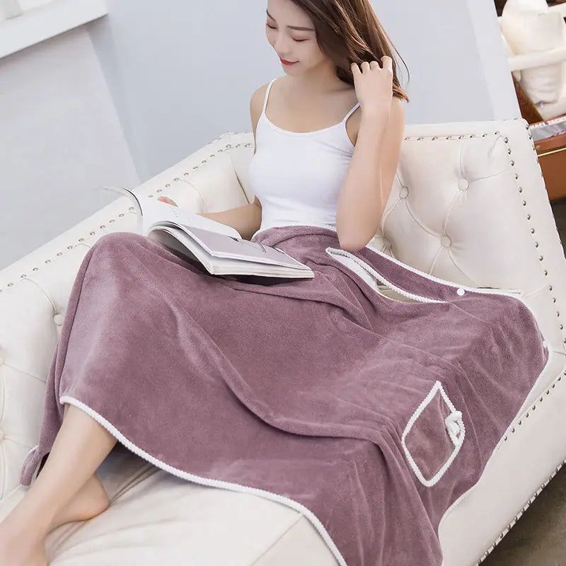 Women's Coral Velvet Wearable Bath Towel Wrap | Shower Skirt Wearable Bath Wrap Peaceful Pleasures Health and Wellness