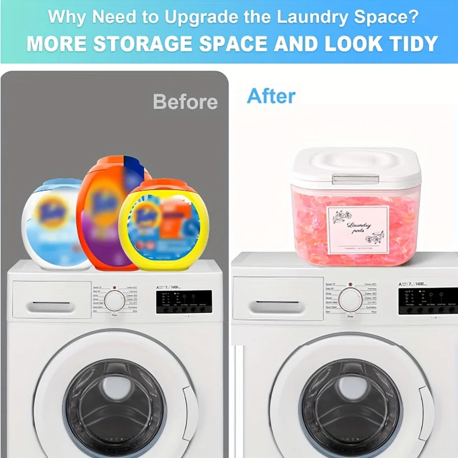 2.5L Clear Laundry Pod Container – Sealed Auto Pop-Up Lid Storage Jar for Detergent Pods & Bathroom Organization