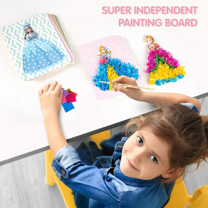 Creative Princess Puzzle Puncture Painting Board Pens Fabric Craft