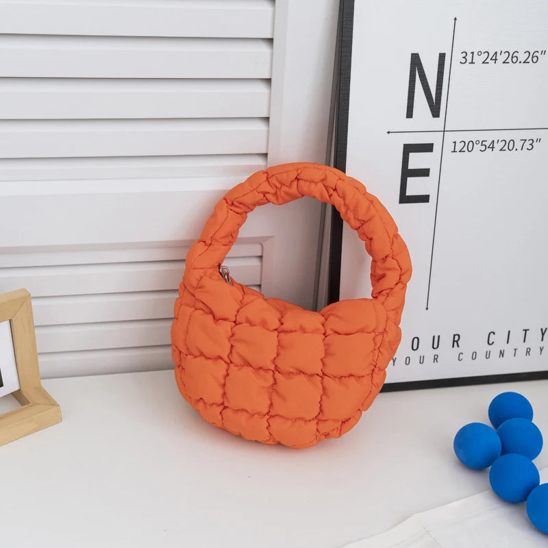 Mini Quilted Puffer Tote Bag | Circle Phone Purse & Key Pouch