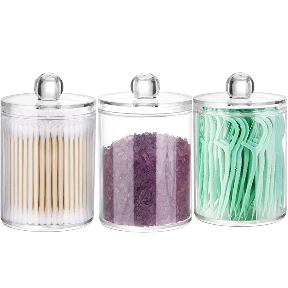 Q-tip Holder Storage Canister with Lid – 2-Pack Clear Apothecary Jar Organizer for Cotton Balls, Swabs & Floss