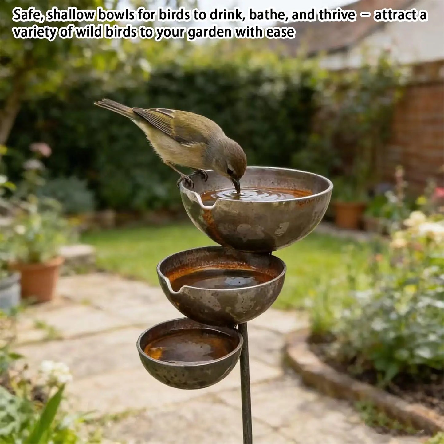 3-Tier Metal Bird Bath Garden Stake | Cascading Bee Waterer