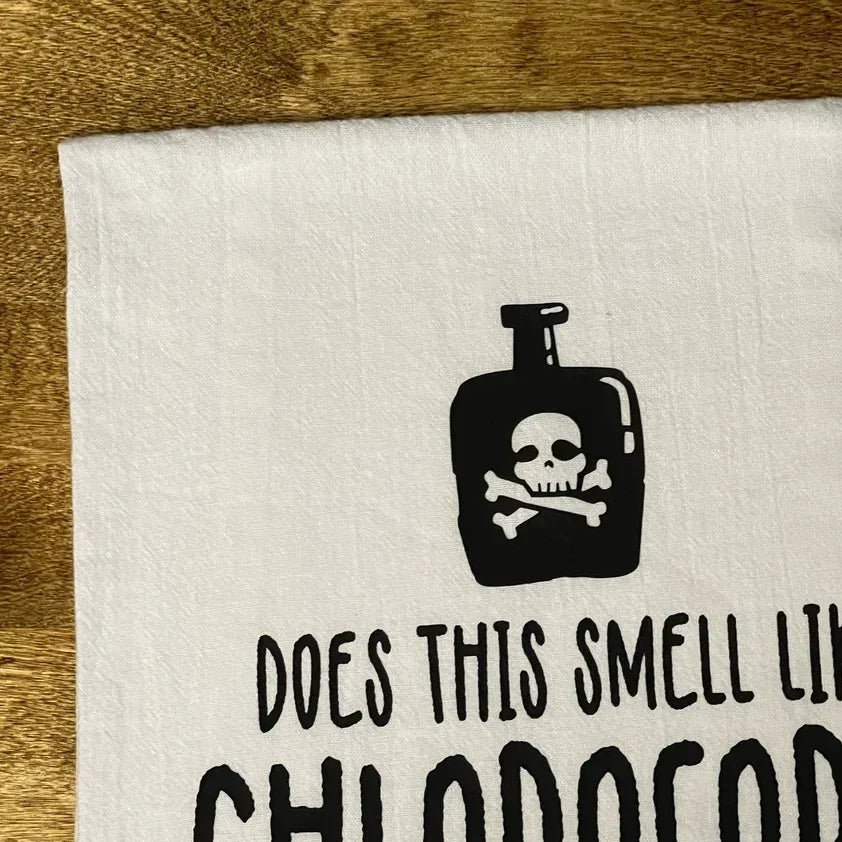 Funny "Does This Smell Like Chloroform?" Halloween Tea Towel
