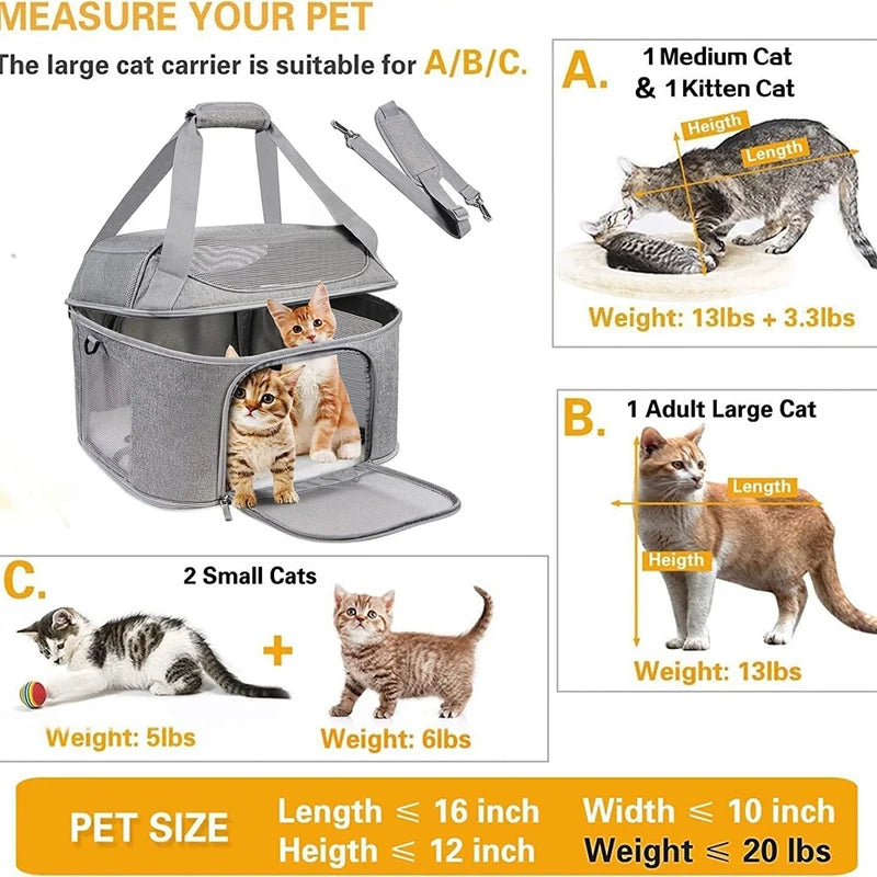 Soft-Sided Collapsible Pet Carrier | Cats & Dogs Travel Bag