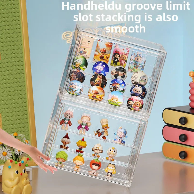 Cargo-Style Clear Display Case for Figures & Badges – Magnetic Opening Door, 2 Design Options, Transparent Storage Box Peaceful Pleasures Health and Wellness