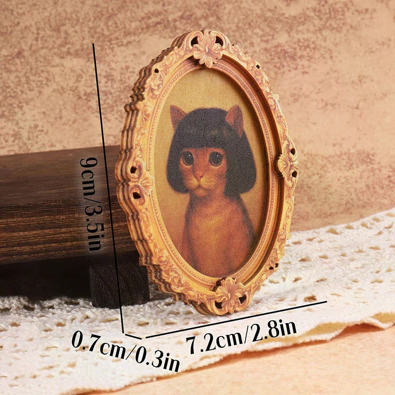 Mini Oval Retro Wooden Fridge Magnet – Funny Cat Design