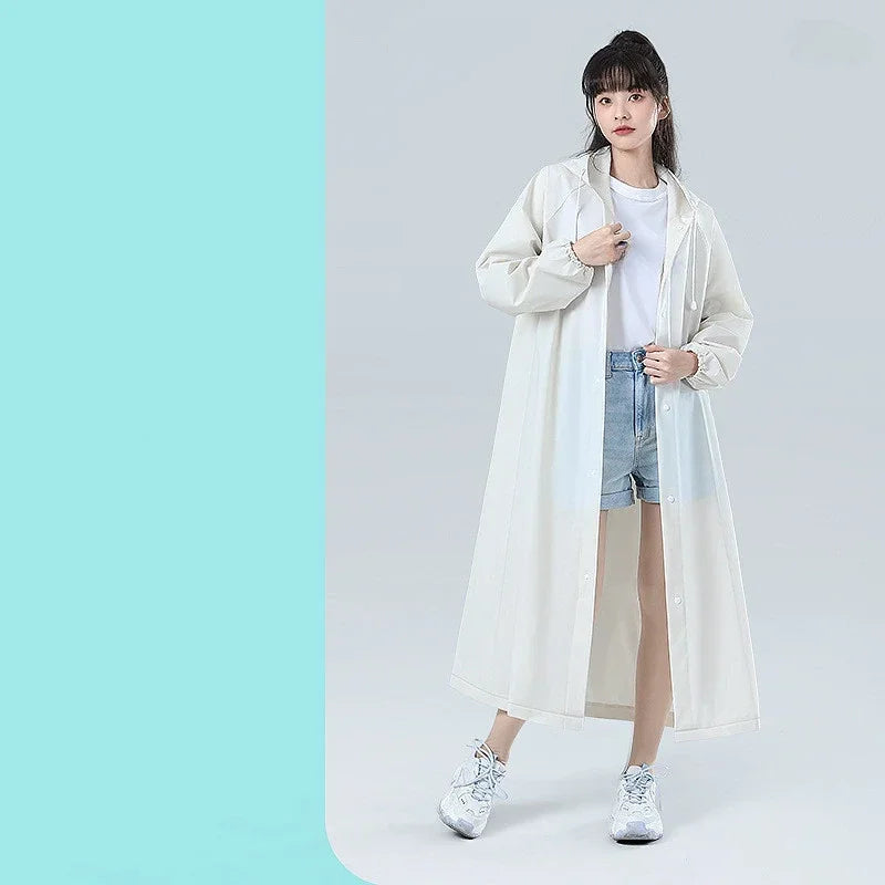Adult Raincoat Hooded One-piece Long Raincoat Reusable Poncho Outdoor Rainwear For Women And Men Transparent Waterproof Poncho Peaceful Pleasures Health and Wellness white 100g