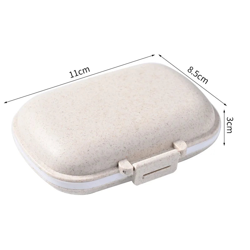 Mini Portable 8 Grids Sealed Wheat Pill Box Travel Medicine Organizer Tablets Storage Dispenser Container Peaceful Pleasures Health and Wellness