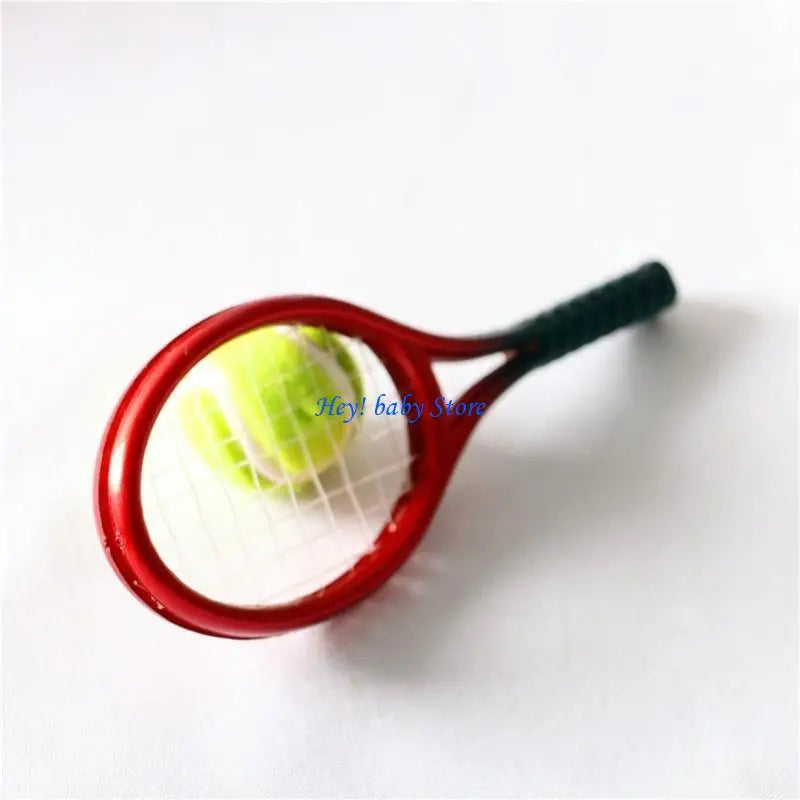 Miniature Tennis Ball & Racket Set – 1/12 Dollhouse Decor
