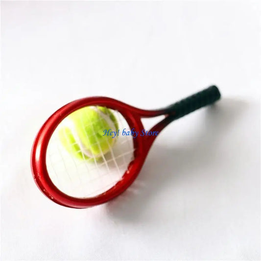 Miniature Tennis Ball & Racket Set – 1/12 Dollhouse Decor Dollhouse Miniature Peaceful Pleasures Health and Wellness