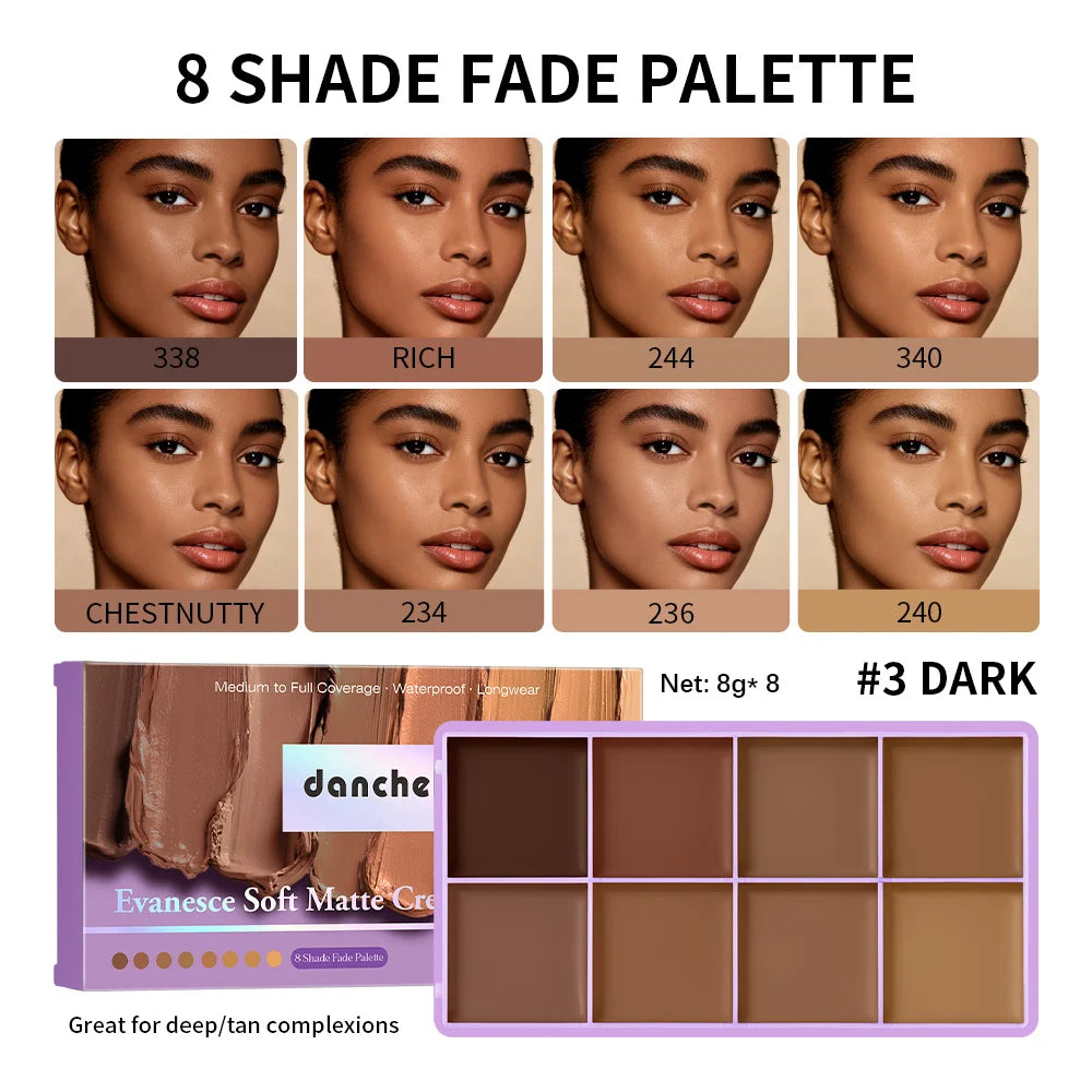 8 Shade Soft Matte Cream Concealer Palette Full Coverage Fade Dark Circles Blemishes Waterproof Long Lasting Oil Control Makeup Peaceful Pleasures Health and Wellness 3for deep and tan