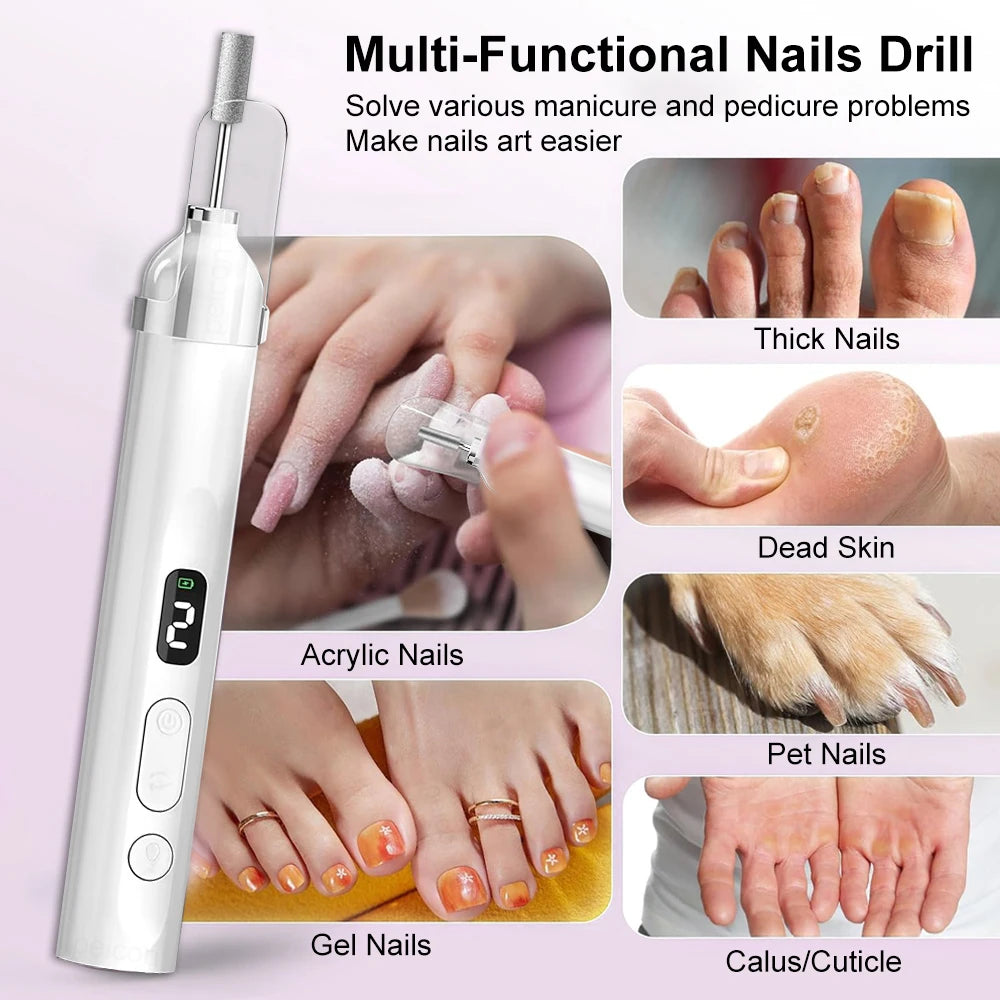 Nail Drill Machine Electric Nail Polisher Rechargeable Electric Nail File for Manicure Portable Nail Sander with UV Nail Lamp Peaceful Pleasures Health and Wellness