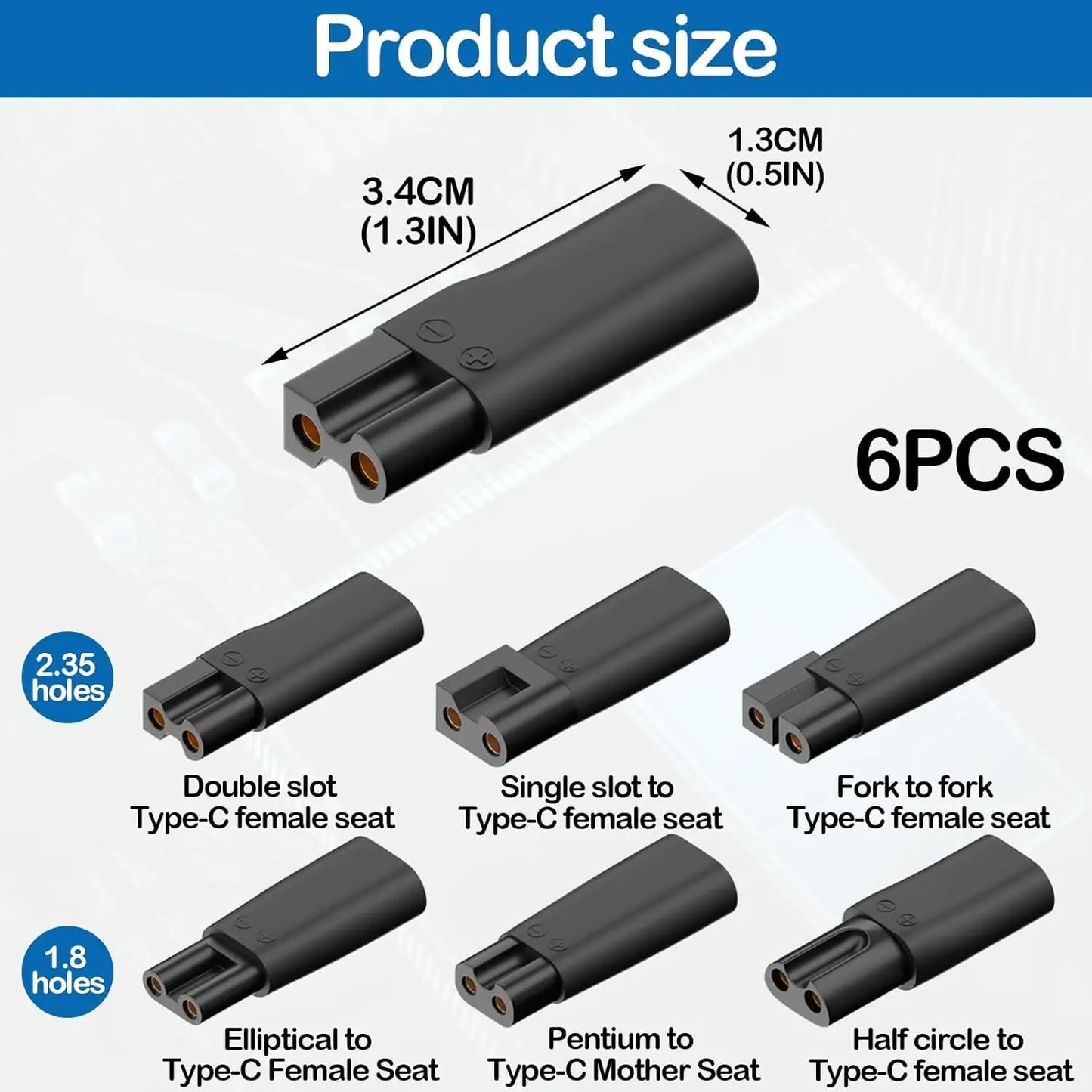 6-Pack Type-C USB Adapter for Hair Clippers & Trimmers