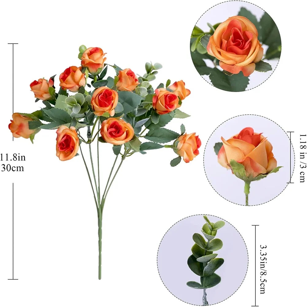 11 Heads Artificial Bouquet Eucalyptu Roses Flower Weddings Decor