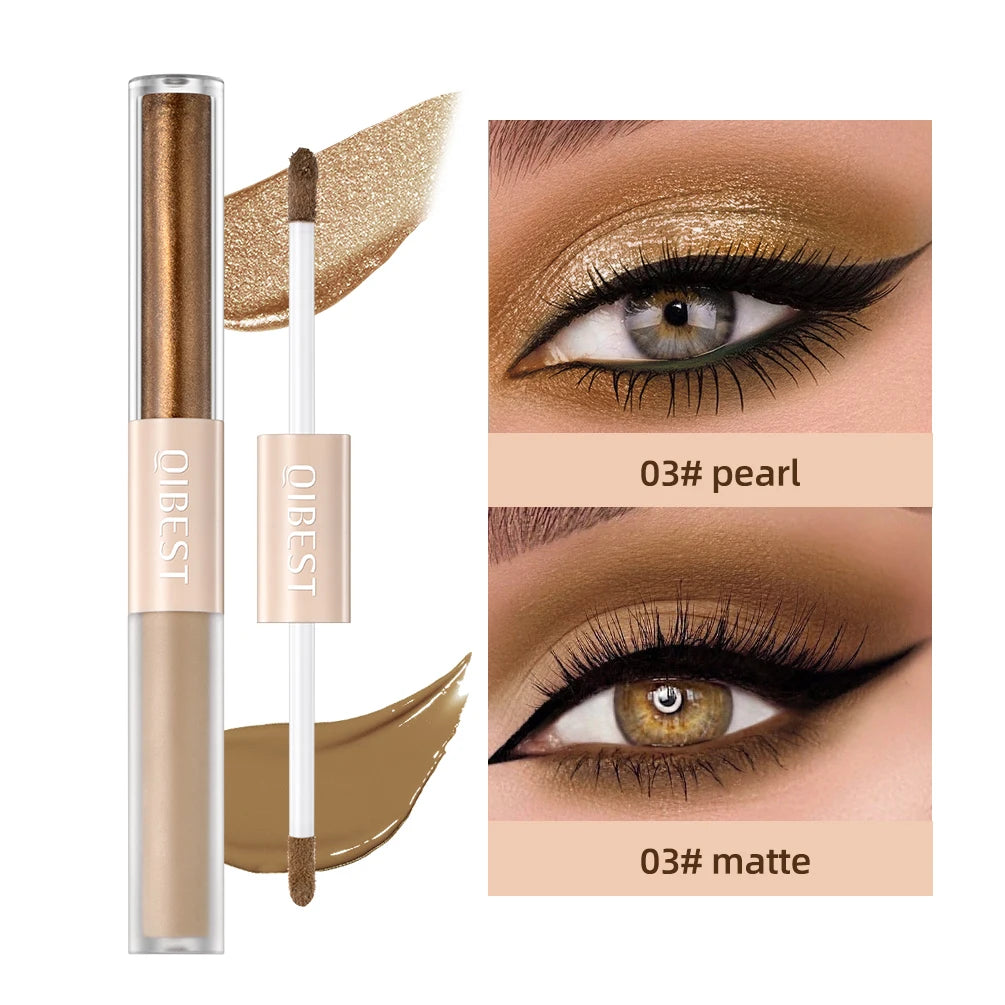 QIBEST Double End Glitter Matte Eye shadow Stick Pencil Eyeshadow Makeup Waterproof Bicolor Shimmer Cosmetics Beauty Makeup Tool Peaceful Pleasures Health and Wellness 03