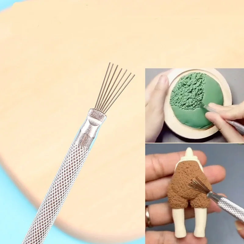 7-Needle Steel Brush Clay Texture Tool | Polymer Sculpting