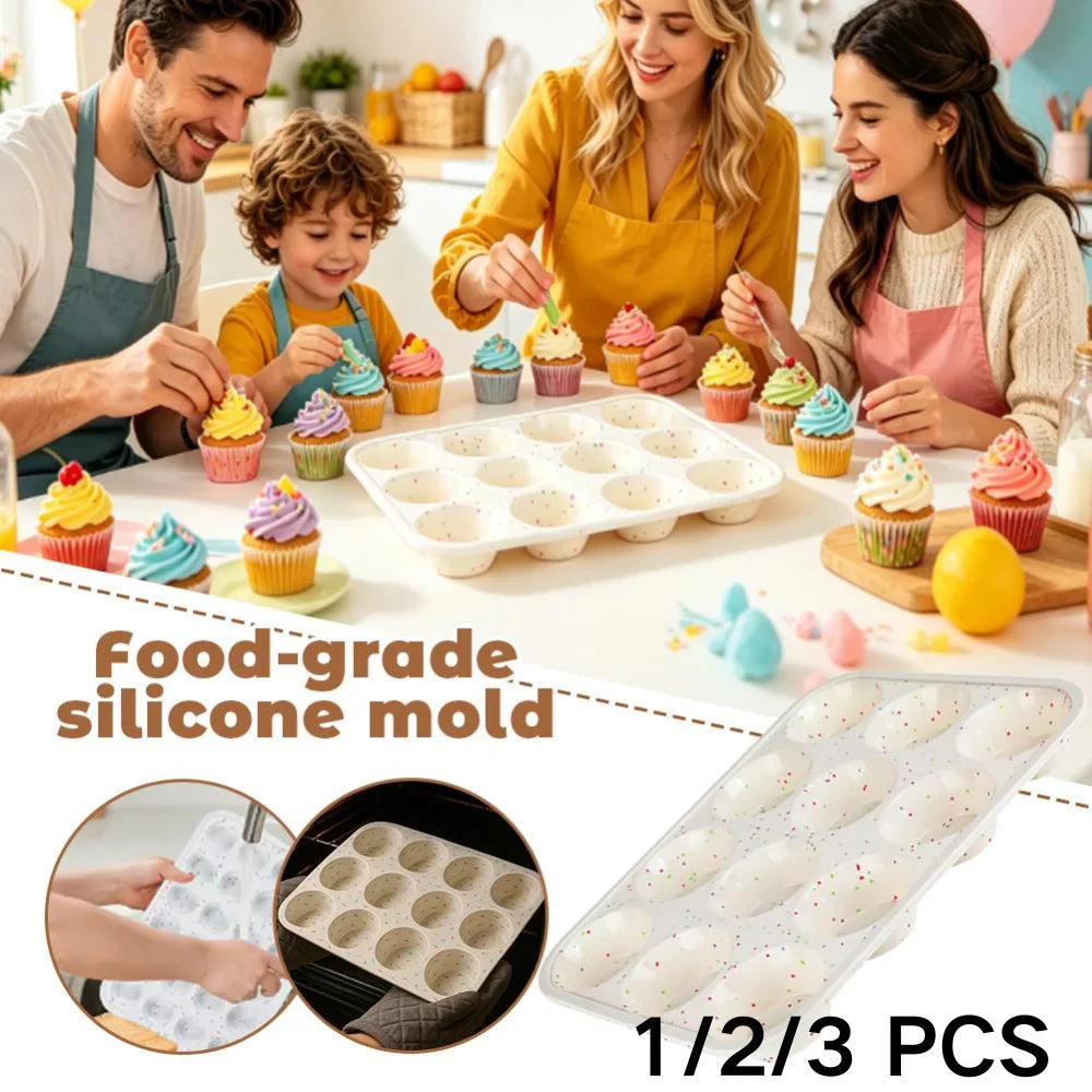 Nonstick Silicone Muffin Pan – 12-Cavity Cupcake Baking Mold