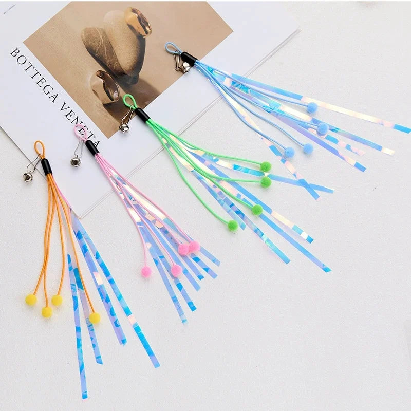 Cat Wand Toy Replacement – Bell, Foil Tassel & Ribbon Teaser Cat Teaser Toy Peaceful Pleasures Health and Wellness
