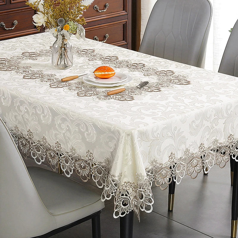 Battilo White Lace Floral Tablecloth | Waterproof Rectangle Cover