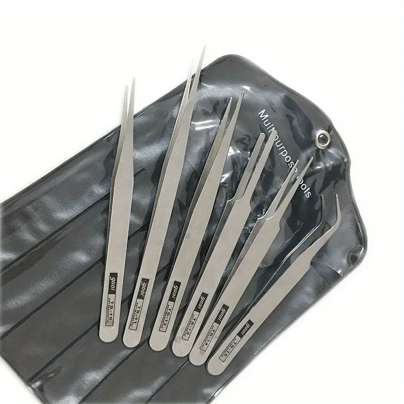 6-Piece Stainless Steel Tweezers Ts-15 Succulent Plant DIY Elbow Tweezers Gooi Tweezers Set Peaceful Pleasures Health and Wellness