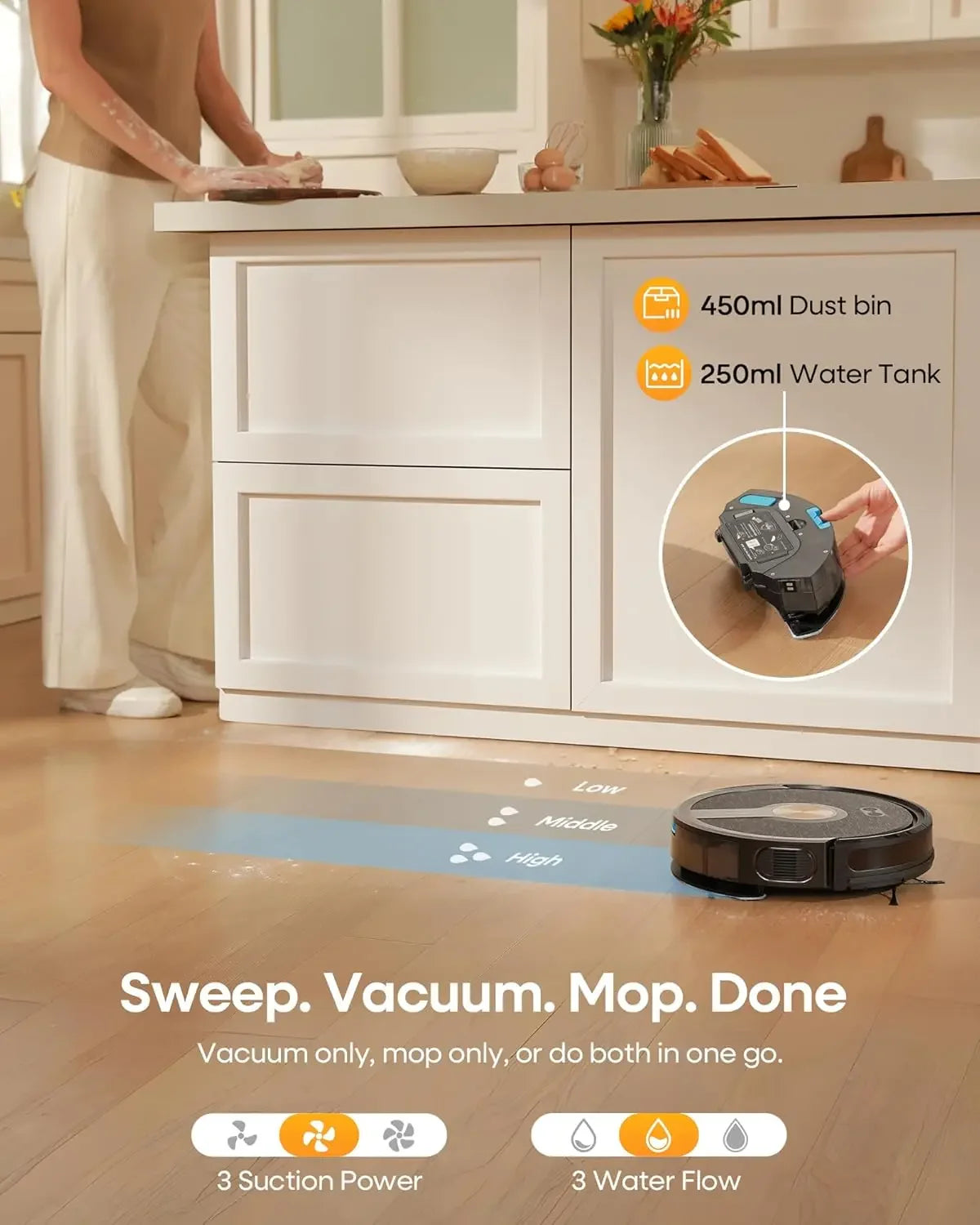 5000Pa Robot Vacuum Mop Combo, 180min Runtime, App/Alexa Control, Self-Charging for Hard Floors & Carpets Peaceful Pleasures Health and Wellness