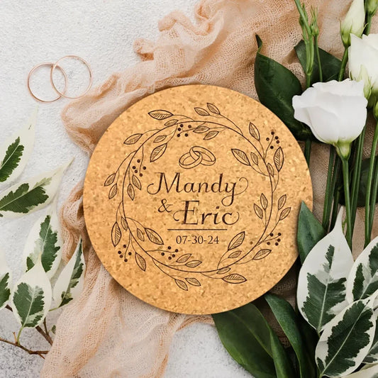 10-Pack Personalized Cork Coasters | Wedding Favors & Decor Personalized Cork Coasters Peaceful Pleasures Health and Wellness