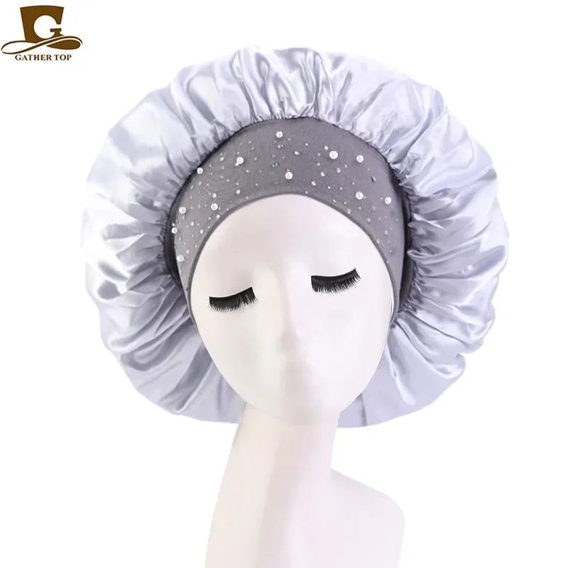 Rhinestone Women's Shower Cap & Breathable Sleeping Night Hat