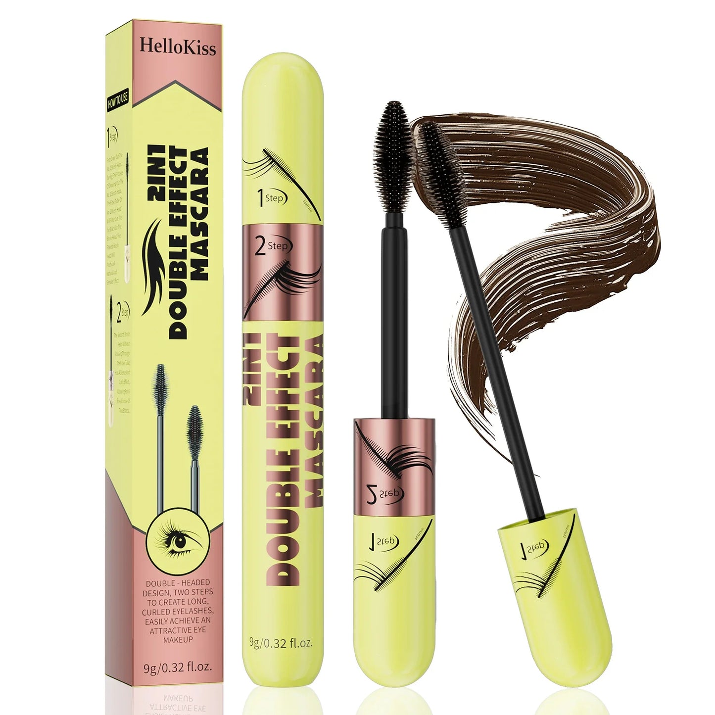 Hello Kiss Brown Waterproof Mascara – Dual Brush Clump-Free
