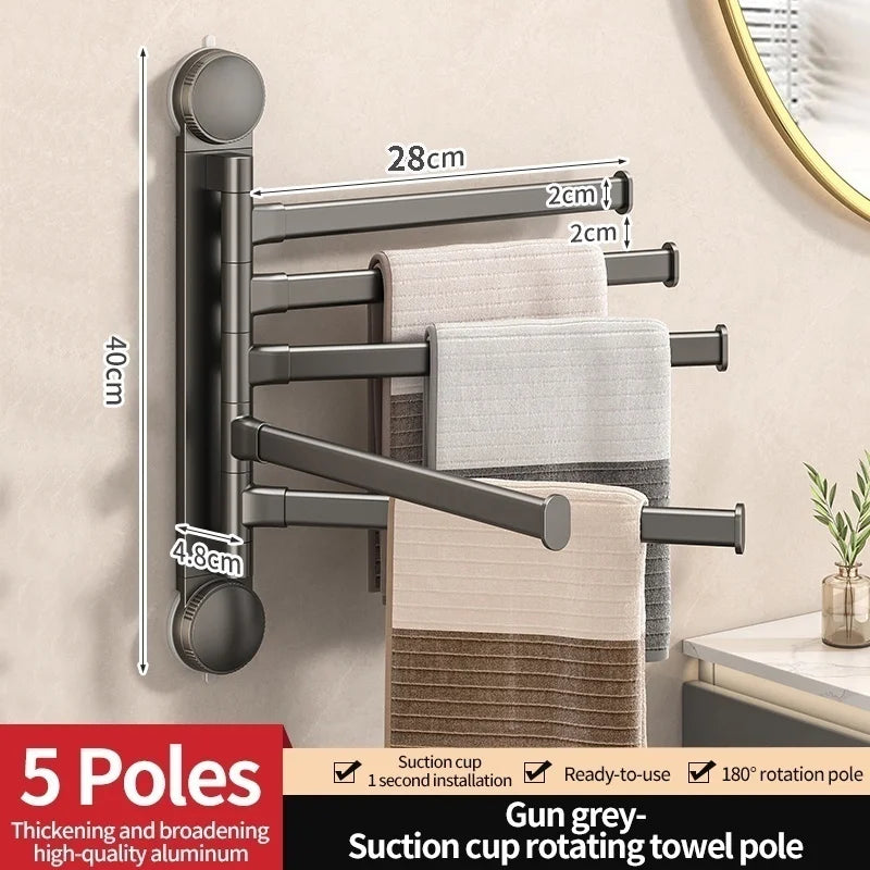 No-Drill Suction Cup Rotating Towel Rack | Double Bar Folding