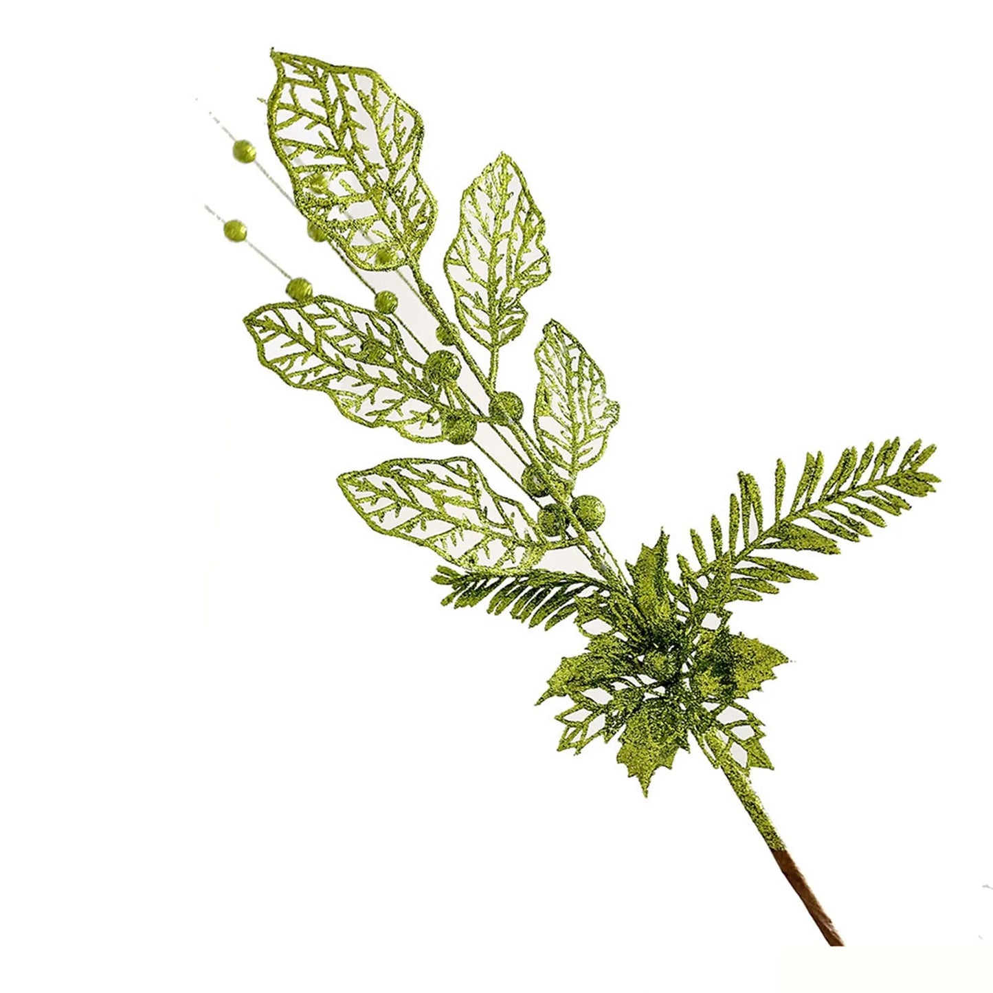 Christmas Tree Decoration Gold Lily Branch Home Decor Xmas Artificial Flower Leaves Berry Plug-In Glitter Fake Berries Branches Peaceful Pleasures Health and Wellness Army Green One Size