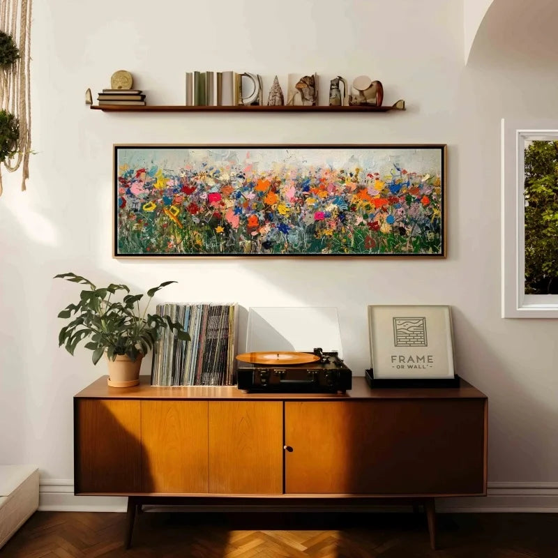 Modern Wildflower Canvas Poster Wall Art Unframed - Panoramic Modern Oil Painting Wall Art Print -Panoramic Landscape Art Print Peaceful Pleasures Health and Wellness