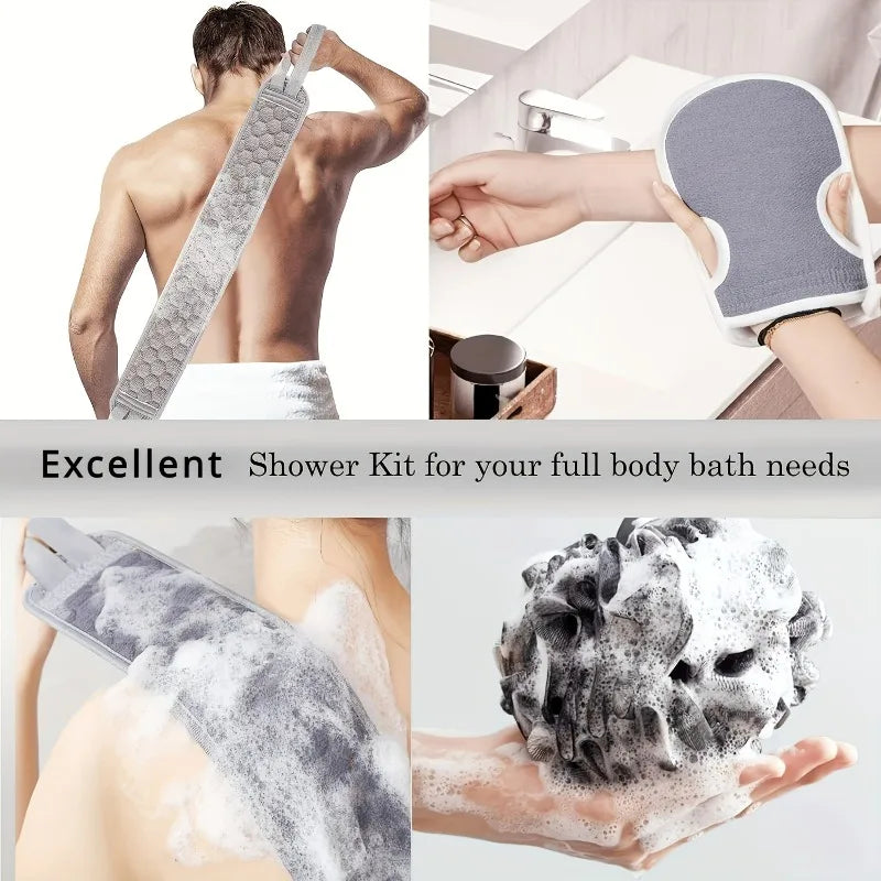 3-Piece Bath Exfoliating Set – Loofah, Glove & Back Scrubber