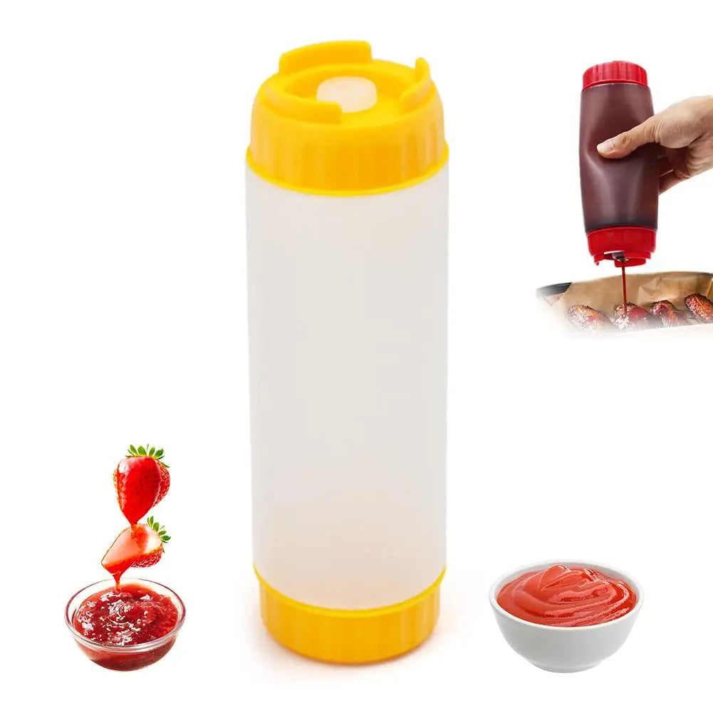 Dual-Head Leakproof Squeeze Sauce Bottle – Inverted Condiment Dispenser 400ml Peaceful Pleasures Health and Wellness Yellow