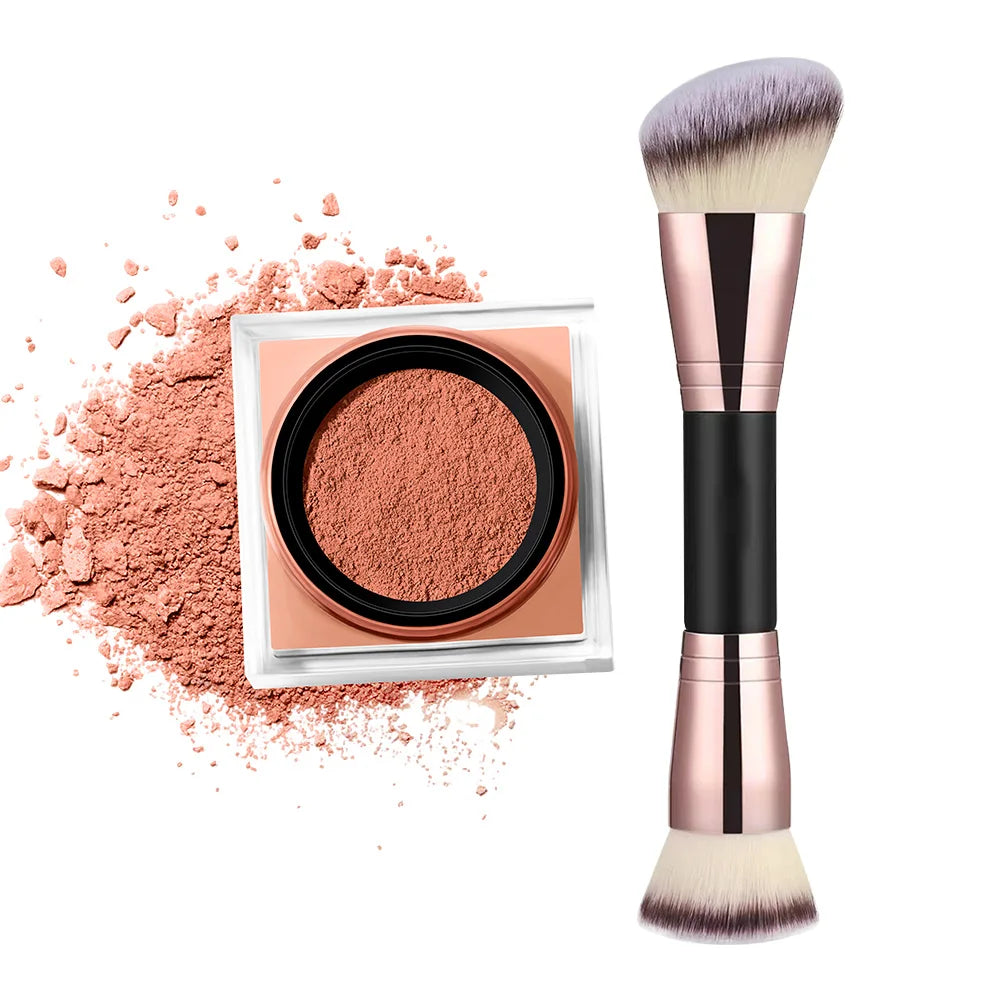 2 Count Loose Setting Powder & Brush Long Lasting Waterproof Oil Control Matte Natural Brightening Face Powder Cosmetics Peaceful Pleasures Health and Wellness 4Brown and brush