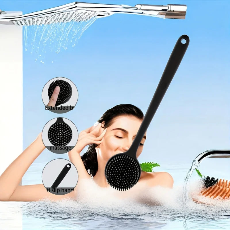 Long Handle Silicone Bath Brush with Soft Bristles - Ergonomic Back Scrubber for Exfoliating & Massaging, Gentle on All Light Peaceful Pleasures Health and Wellness