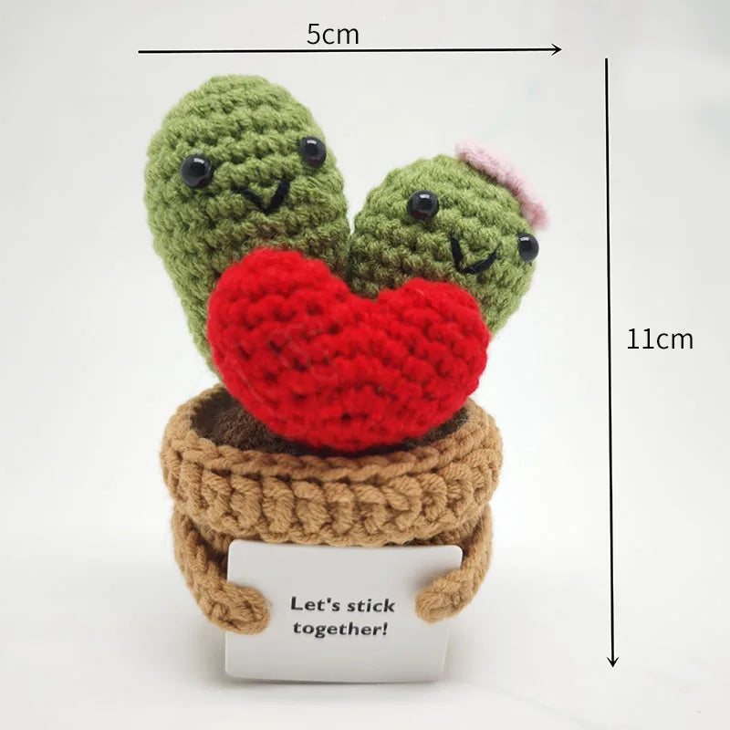 Crochet Sunflower Pot Ornament | Handmade Gift with Positivity Card