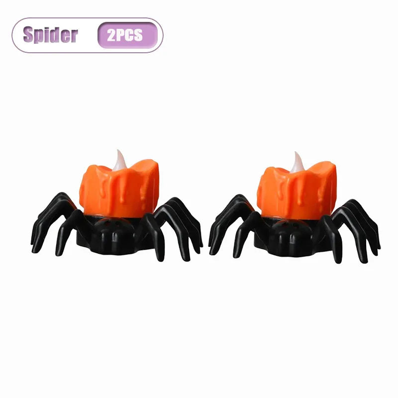 Halloween Pumpkin LED Candle & Spider Night Light Ornament Set