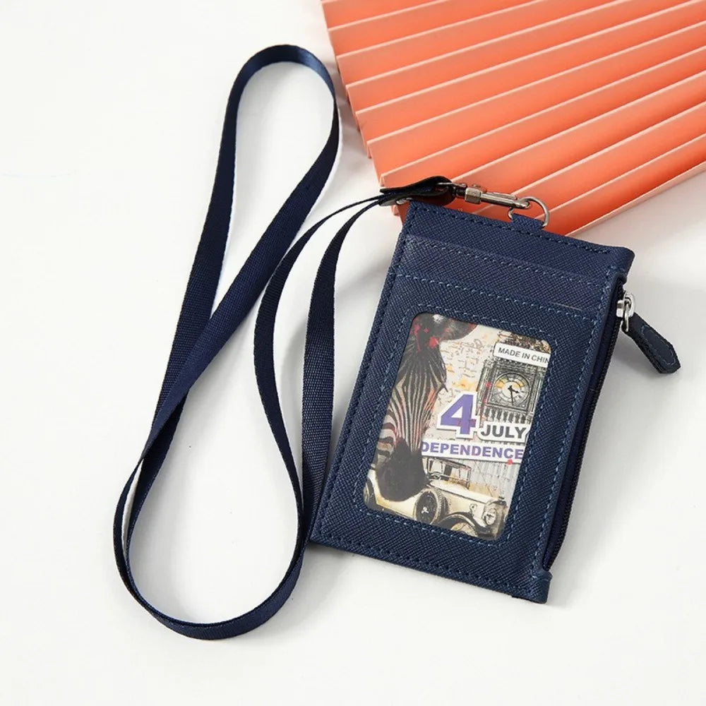 PU Leather Card Badge Holder Coin Purse Zipper Pocket Student Card Bag Work Business Wallet ID Card Holder Bus Bank Card Peaceful Pleasures Health and Wellness Dark Blue