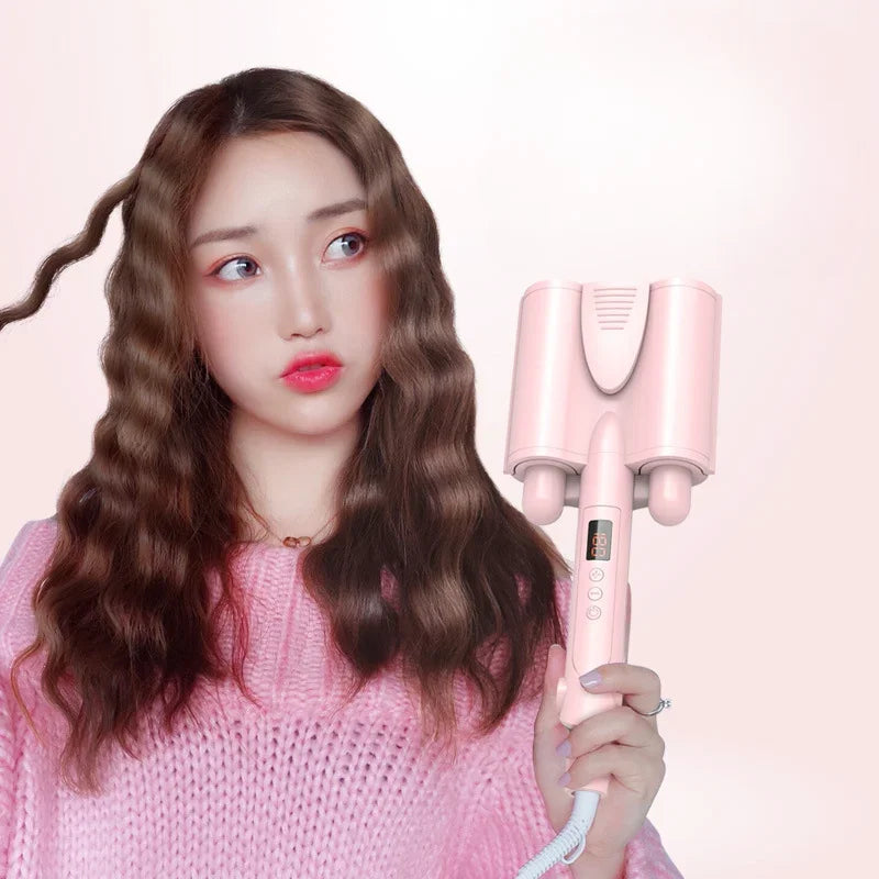 Automatic 3 Barrels LED Display Hair Styler Tools Ceramic Deep Wavy Curler Big Wave Curling Iron Egg Rolls Peaceful Pleasures Health and Wellness