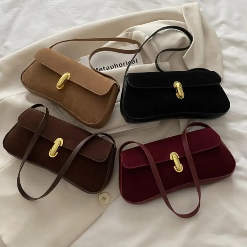 Minimalist Faux Suede Armpit Bag – Slim Shoulder Handbag