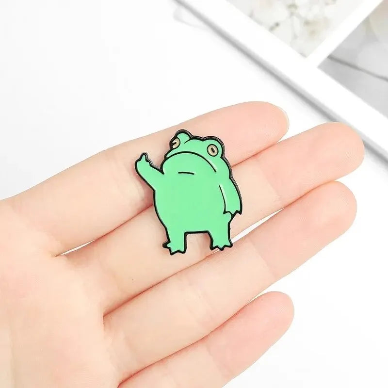 Funny Frog Middle Finger Zinc Alloy Brooch | Cartoon Pin Badge