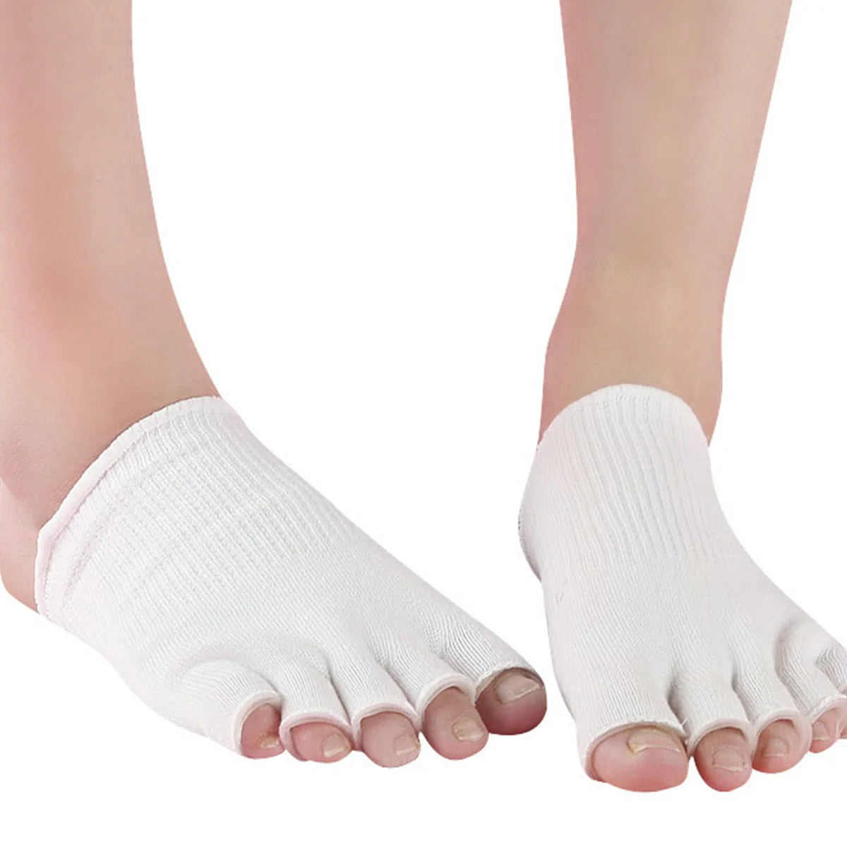 1 Pair Cotton Fiber Gel Split Toe Open Toe White Half Five Toe Socks With Gel - Half Toe Socks Peaceful Pleasures Health and Wellness