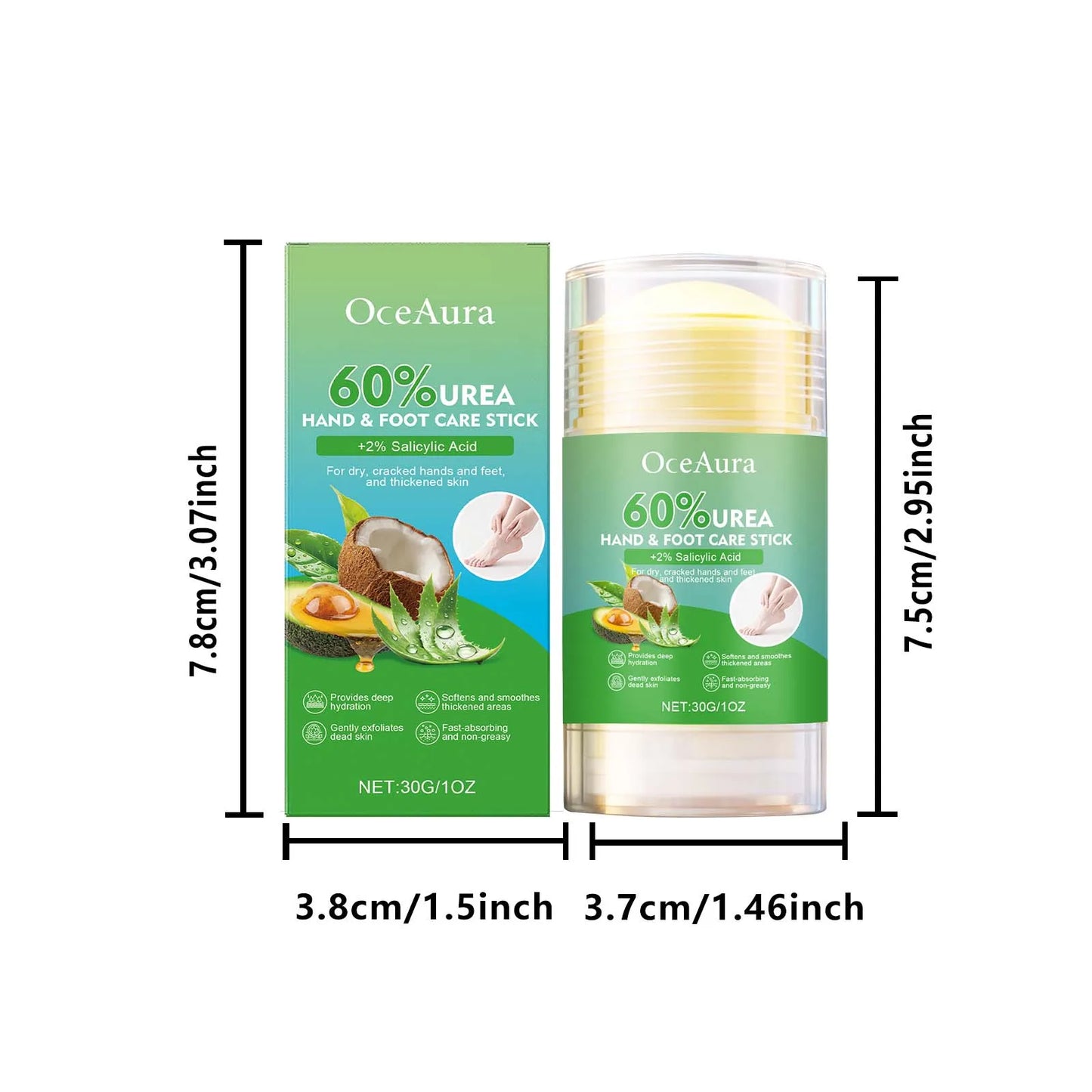 60% Urea Hand & Foot Care Stick Moisturizing Balm for Dry Rough Skin Gentle Exfoliation Softening Skin Cracked Heel Repair Care Peaceful Pleasures Health and Wellness 30g Boxed