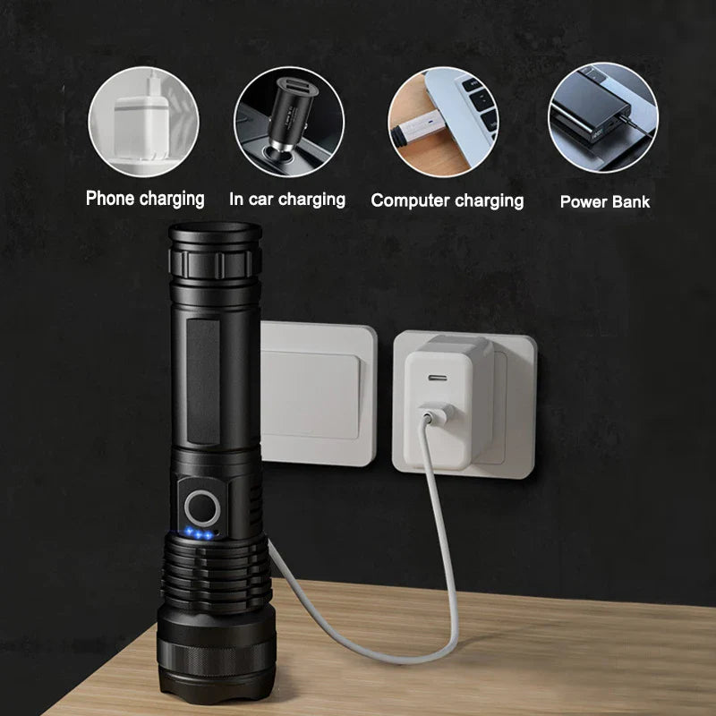 Mikenoon 30W Zoomable LED Flashlight – Rechargeable, 5 Modes