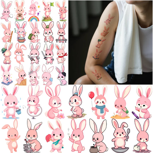 54-Piece Waterproof Temporary Tattoo Stickers – Cartoon Rabbit Temporary Tattoo Stickers Oasis Select