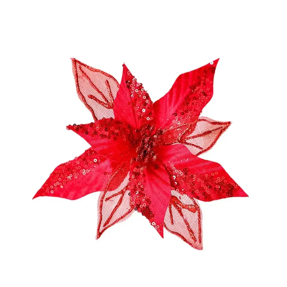 Glitter Poinsettia Flower Ornament – Christmas & Wedding Decor