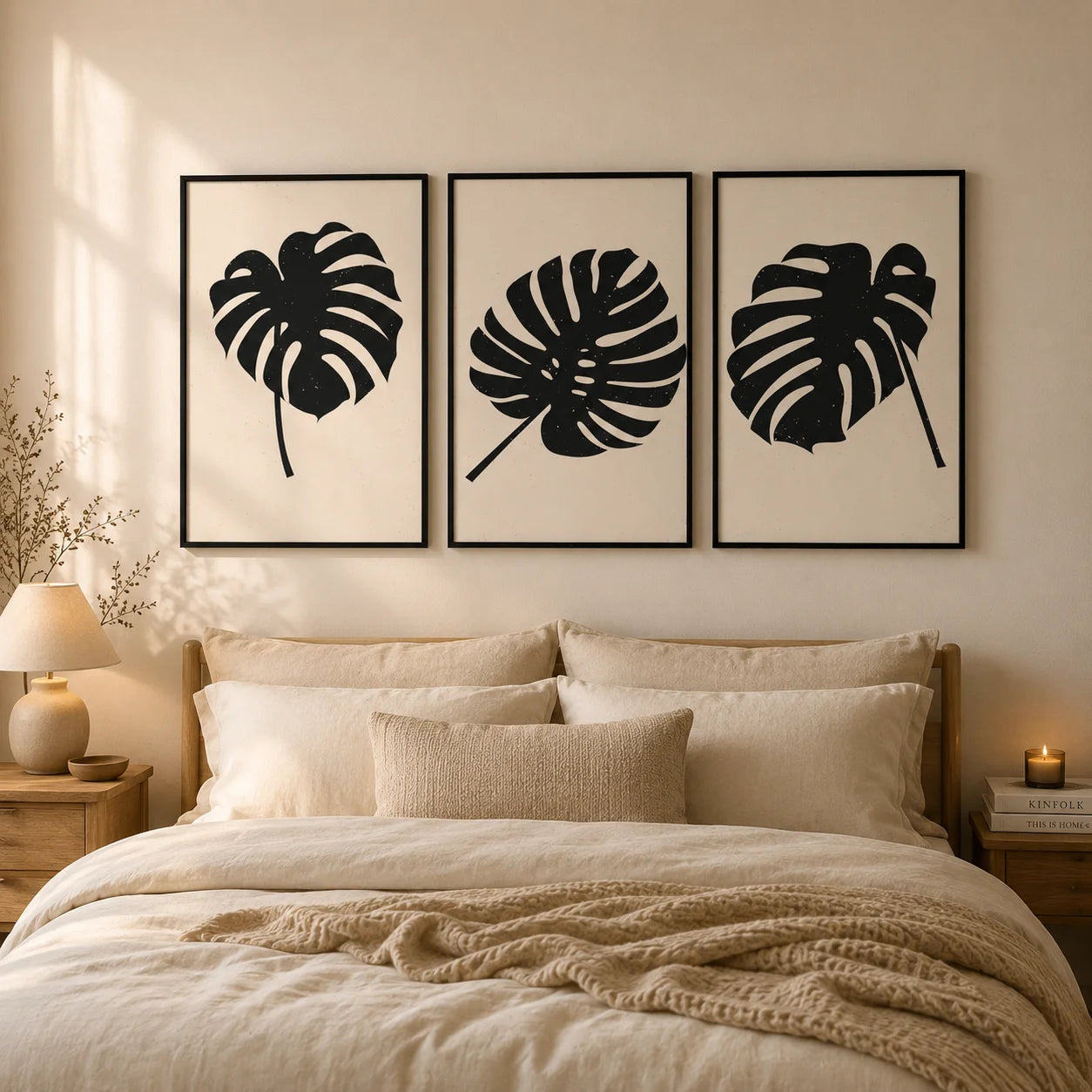 Minimalist Plant Wall Art, Black White Monstera Leaf Canvas Painting, Botanical Poster Print for Bedroom Living Room Wall Decor Peaceful Pleasures Health and Wellness